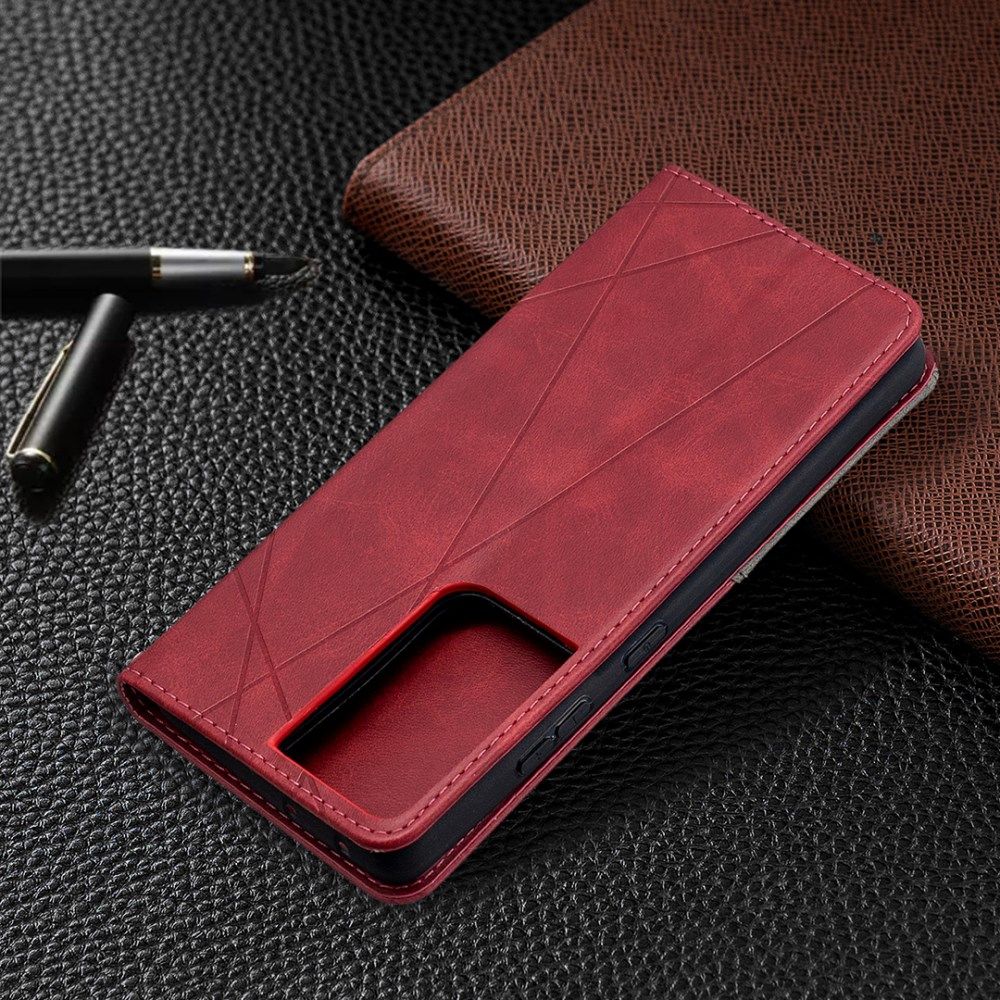 Samsung Galaxy S21 Ultra Hoesje Wallet Book Case Geometrie Rood afbeelding 9