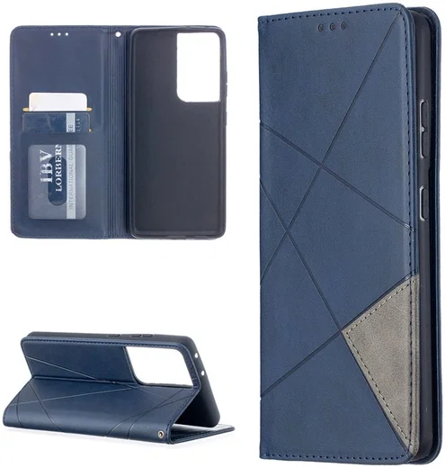Samsung Galaxy S21 Ultra Hoesje Wallet Book Case Geometrie Blauw afbeelding 4