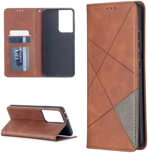 Samsung Galaxy S21 Ultra Hoesje Wallet Book Case Geometrie Coffee afbeelding 4