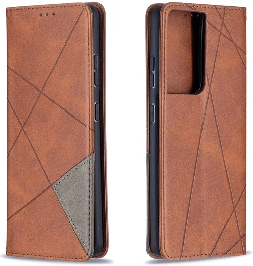Samsung Galaxy S21 Ultra Hoesje Wallet Book Case Geometrie Coffee afbeelding 3