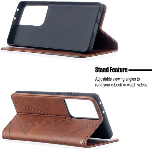 Samsung Galaxy S21 Ultra Hoesje Wallet Book Case Geometrie Coffee afbeelding 5