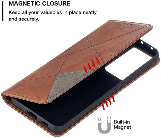 Samsung Galaxy S21 Ultra Hoesje Wallet Book Case Geometrie Coffee afbeelding 6