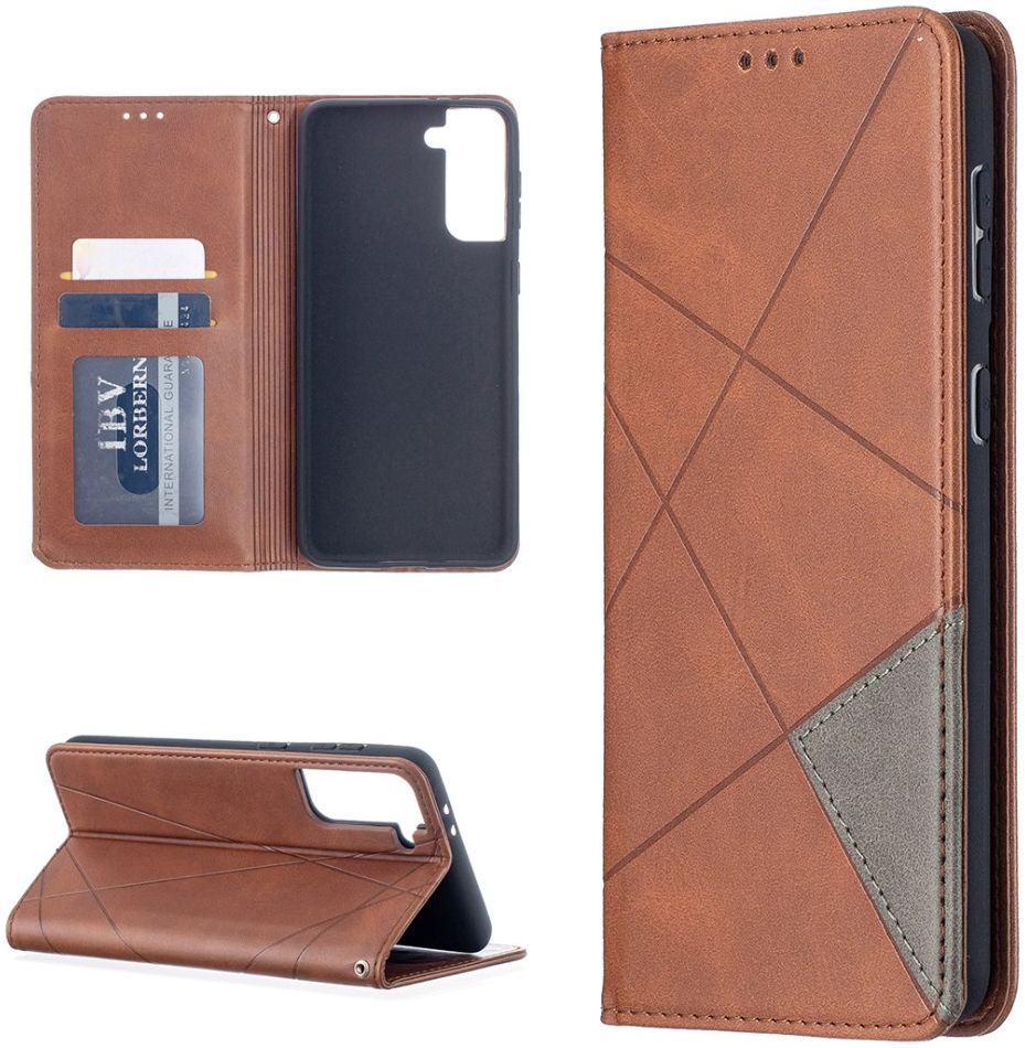 Samsung Galaxy S21 Plus Hoesje Wallet Book Case Geometrie Design Bruin afbeelding 4