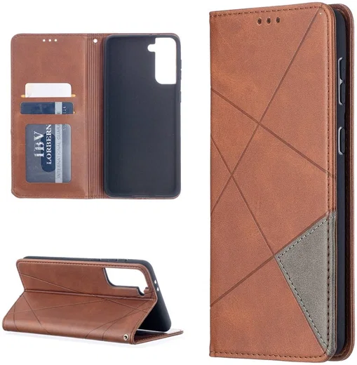 Samsung Galaxy S21 Plus Hoesje Wallet Book Case Geometrie Design Bruin afbeelding 4