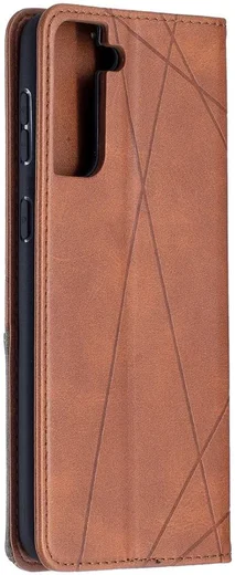 Samsung Galaxy S21 Plus Hoesje Wallet Book Case Geometrie Design Bruin afbeelding 2