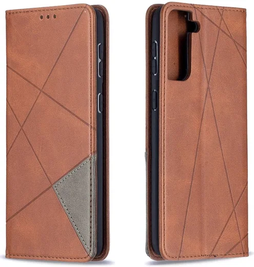 Samsung Galaxy S21 Plus Hoesje Wallet Book Case Geometrie Design Bruin afbeelding 3