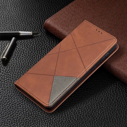 Samsung Galaxy S21 Plus Hoesje Wallet Book Case Geometrie Design Bruin afbeelding 8