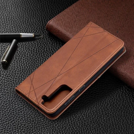 Samsung Galaxy S21 Plus Hoesje Wallet Book Case Geometrie Design Bruin afbeelding 9