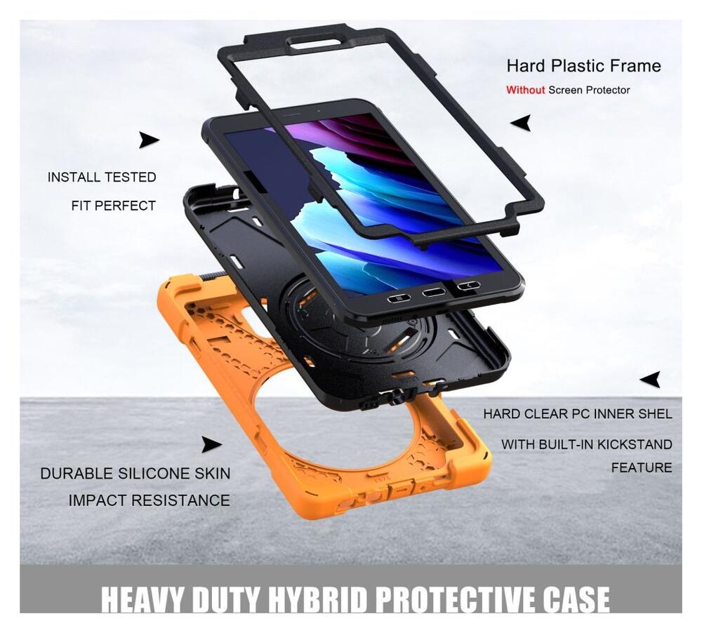 Samsung Galaxy Tab Active 3 Hoes met Kickstand en Handriem Oranje afbeelding 2
