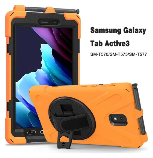 Samsung Galaxy Tab Active 3 Hoes met Kickstand en Handriem Oranje afbeelding 5