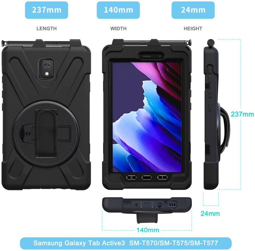 Samsung Tab Active 3 Hoes met Kickstand en Handriem Zwart afbeelding 10