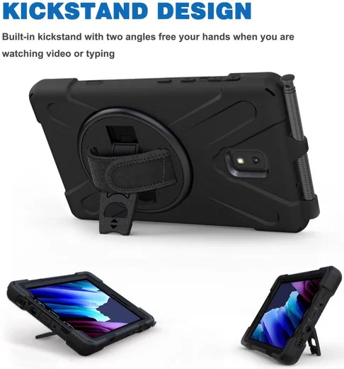 Samsung Tab Active 3 Hoes met Kickstand en Handriem Zwart afbeelding 3