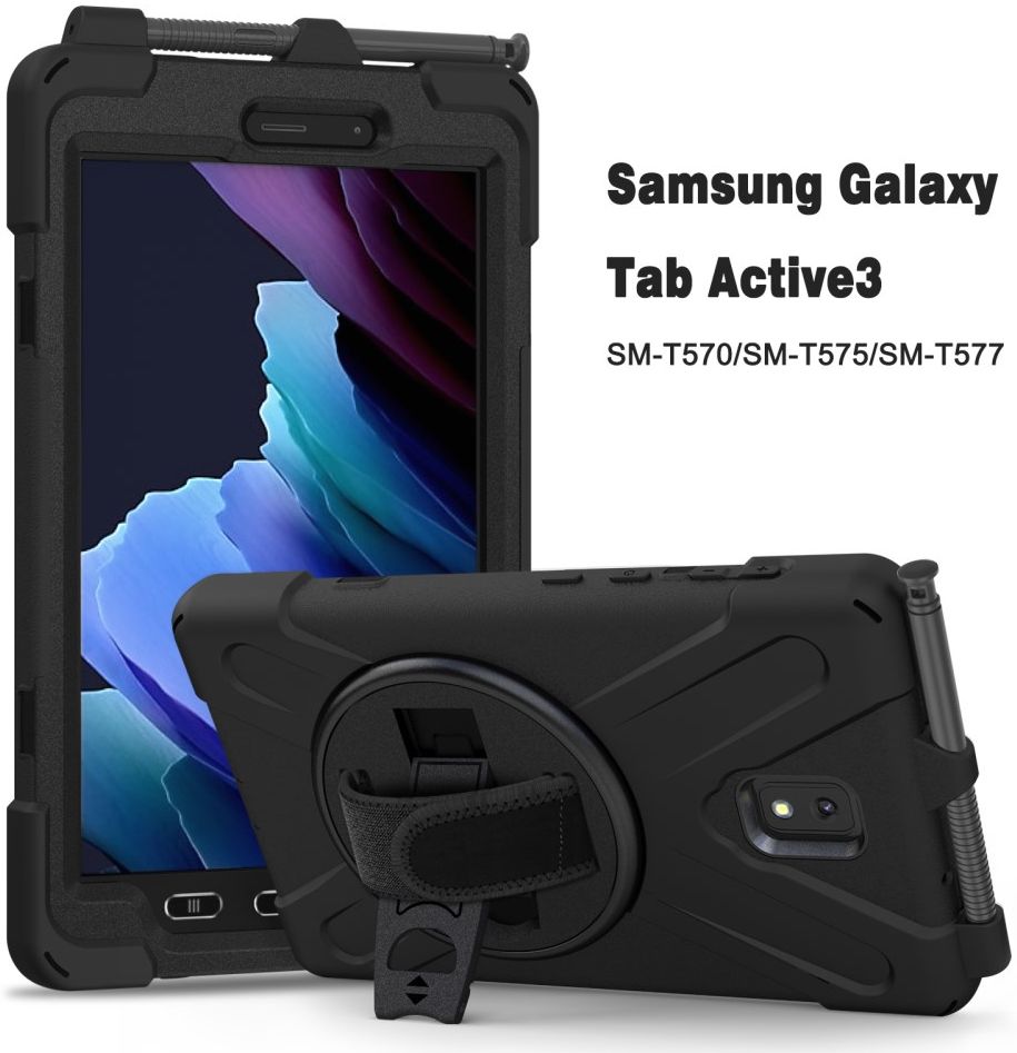 Samsung Tab Active 3 Hoes met Kickstand en Handriem Zwart afbeelding 5