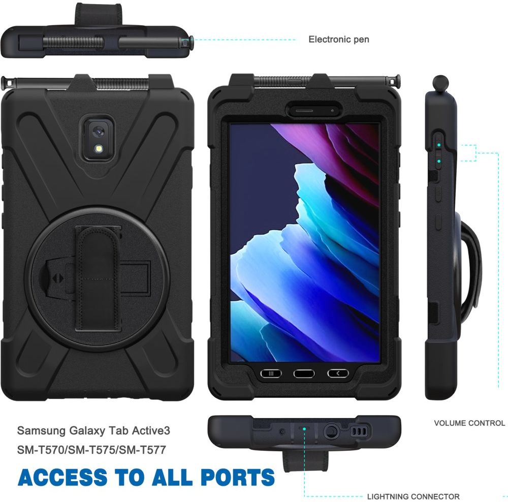 Samsung Tab Active 3 Hoes met Kickstand en Handriem Zwart afbeelding 6