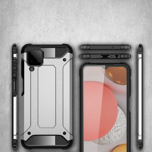 Samsung Galaxy A12 Hoesje Hybride Shock Proof Back Cover Zilver afbeelding 2