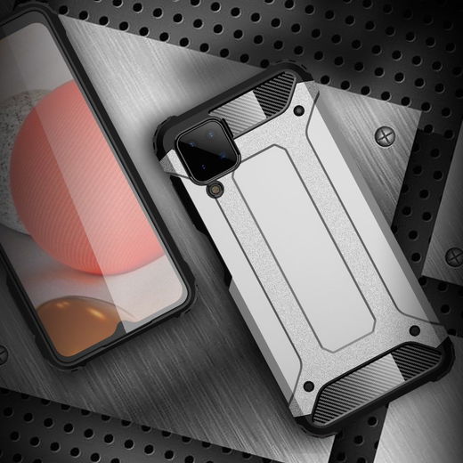 Samsung Galaxy A12 Hoesje Hybride Shock Proof Back Cover Zilver afbeelding 7