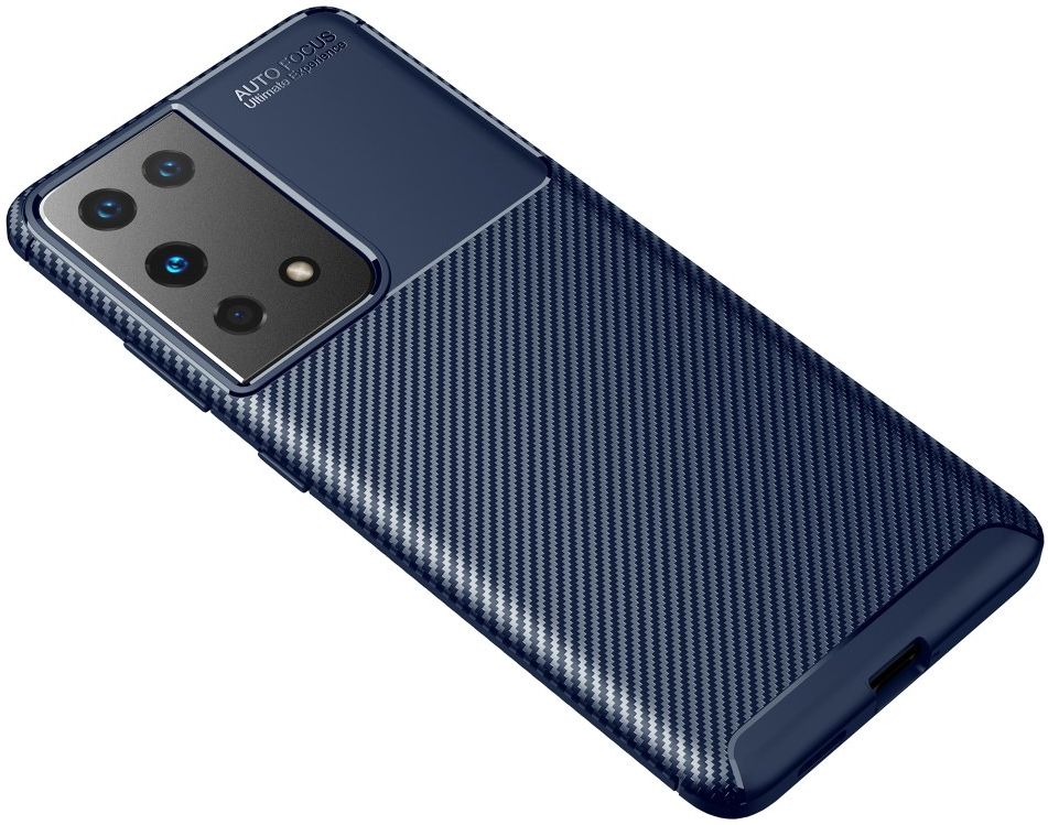 Samsung Galaxy S21 Ultra Hoesje Siliconen Carbon TPU Back Cover Blauw afbeelding 4
