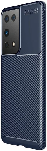 Samsung Galaxy S21 Ultra Hoesje Siliconen Carbon TPU Back Cover Blauw afbeelding 1