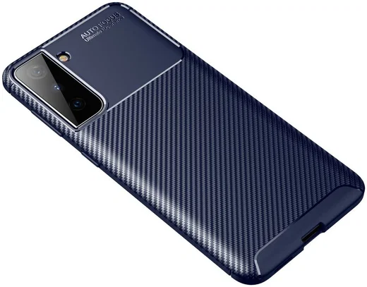 Samsung Galaxy S21 Plus Hoesje Siliconen Carbon TPU Back Cover Blauw afbeelding 4