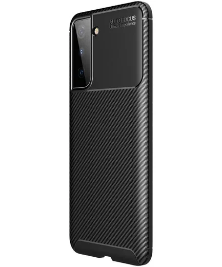 Samsung Galaxy S21 Hoesje Siliconen Carbon TPU Back Cover Zwart afbeelding 7