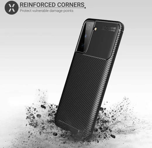 Samsung Galaxy S21 Hoesje Siliconen Carbon TPU Back Cover Zwart afbeelding 4