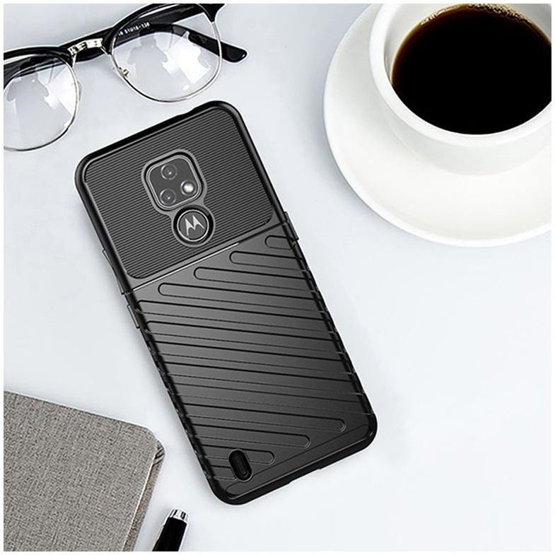 Motorola Moto E7 Hoesje TPU Thunder Design Zwart afbeelding 3