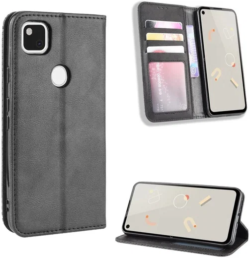 Google Pixel 4A Hoesje Vintage Portemonnee Book Case Zwart afbeelding 4