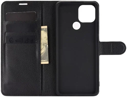 Oppo A15 Litchi Skin Portemonnee Hoesje Book Case Zwart afbeelding 4