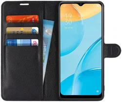 Oppo A15 Litchi Skin Portemonnee Hoesje Book Case Zwart afbeelding