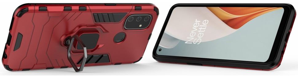 OnePlus Nord N100 Hoesje met Ring Kickstand Rood afbeelding 3
