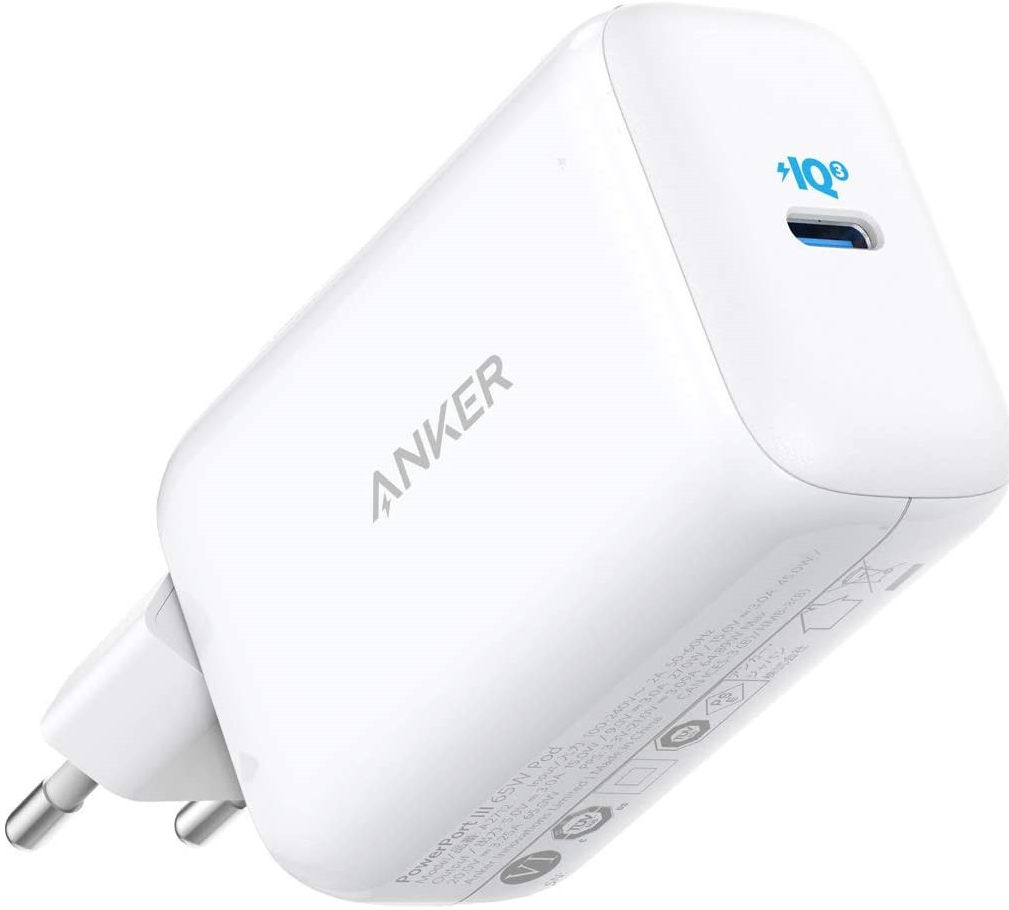 Anker PowerPort III Pod (65W) USB-C Snellader met Travel Kit Wit afbeelding 1