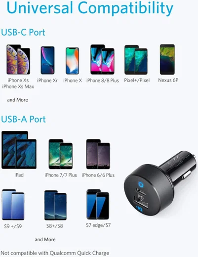 Anker PowerDrive Auto Lader 18W USB-C + 15W USB-A Zwart afbeelding 12