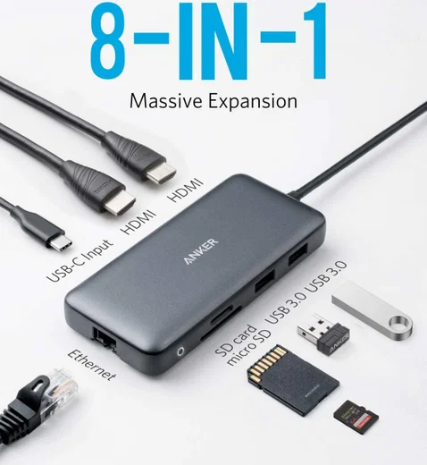 Anker 553 PowerExpand 8-in-1 USB-C Adapter / Hub Zwart afbeelding 2