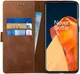 Rosso Deluxe OnePlus 9 Hoesje Echt Leer Book Case Bruin afbeelding 1