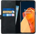 Rosso Deluxe OnePlus 9 Hoesje Echt Leer Book Case Zwart
