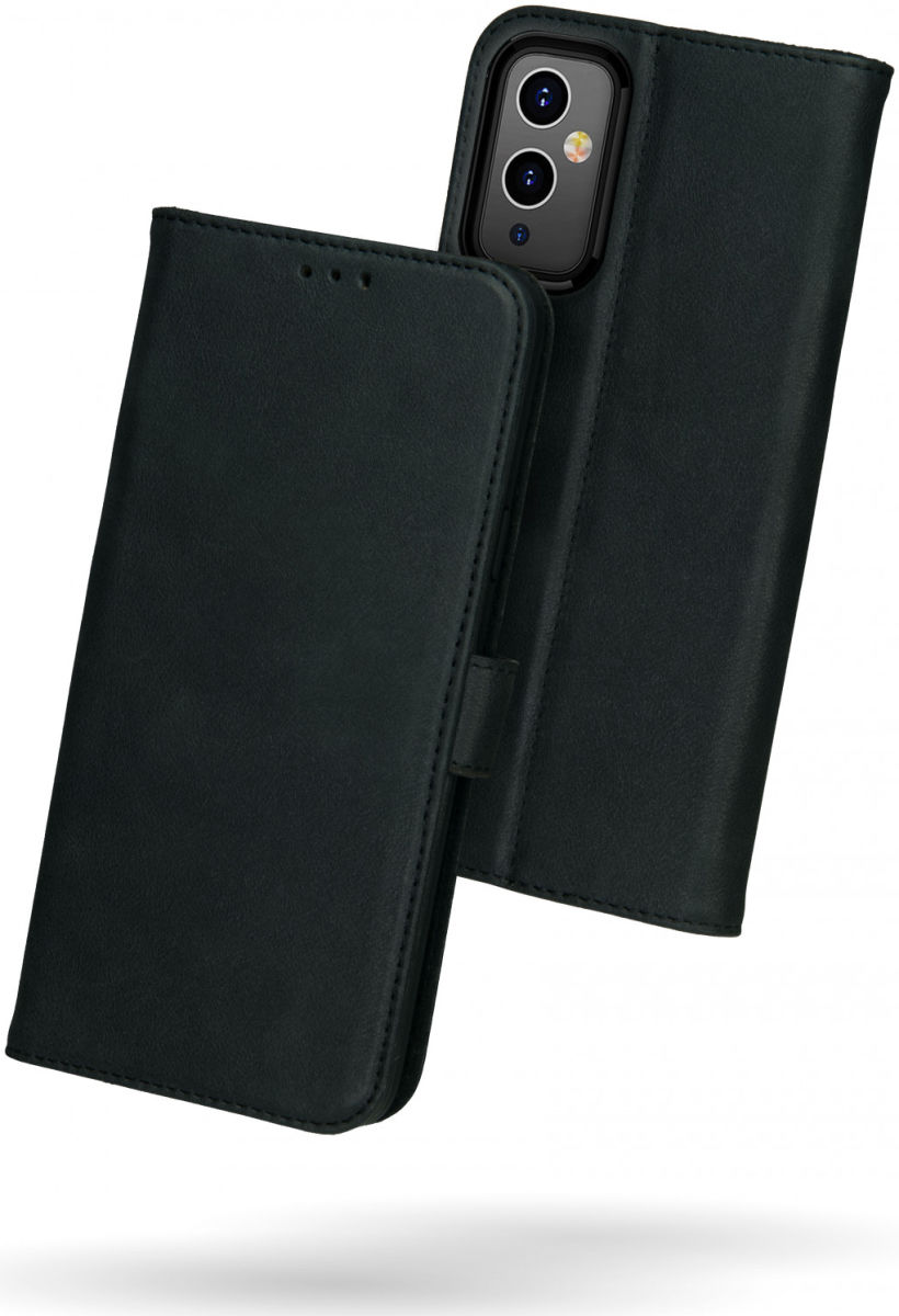 Rosso Deluxe OnePlus 9 Hoesje Echt Leer Book Case Zwart afbeelding 2