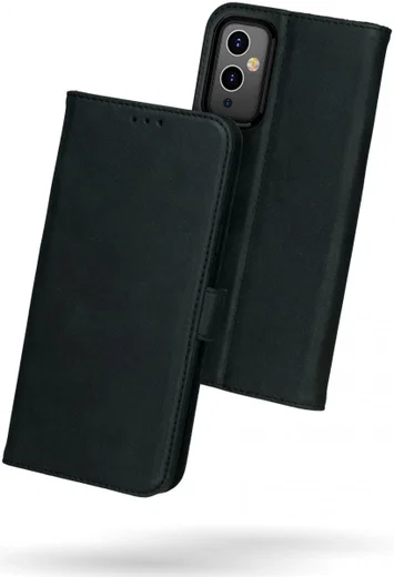 Rosso Deluxe OnePlus 9 Hoesje Echt Leer Book Case Zwart afbeelding 2