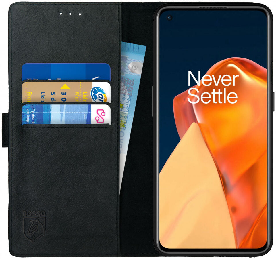 Rosso Deluxe OnePlus 9 Pro Hoesje Echt Leer Book Case Zwart afbeelding 1