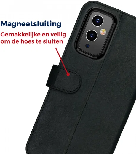 Rosso Deluxe OnePlus 9 Pro Hoesje Echt Leer Book Case Zwart afbeelding 9
