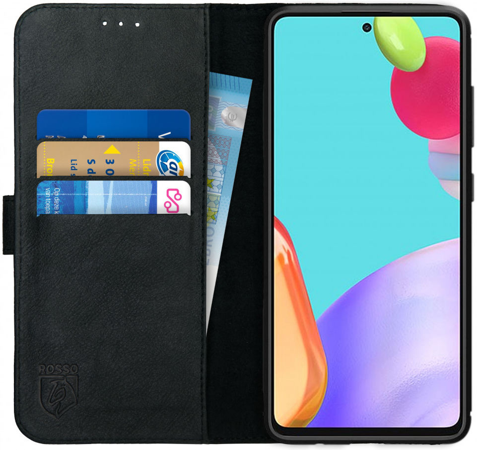 Rosso Deluxe Samsung Galaxy A52 / A52S Hoesje Echt Leer Zwart afbeelding 1
