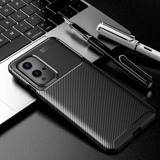 OnePlus 9 Pro Hoesje Siliconen Carbon TPU Back Cover Zwart afbeelding 7