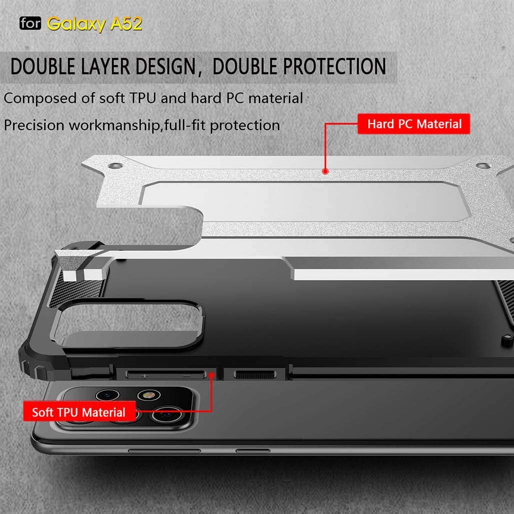 Samsung Galaxy A52 / A52S Hoesje Shock Proof Hybride Back Cover Zwart afbeelding 11
