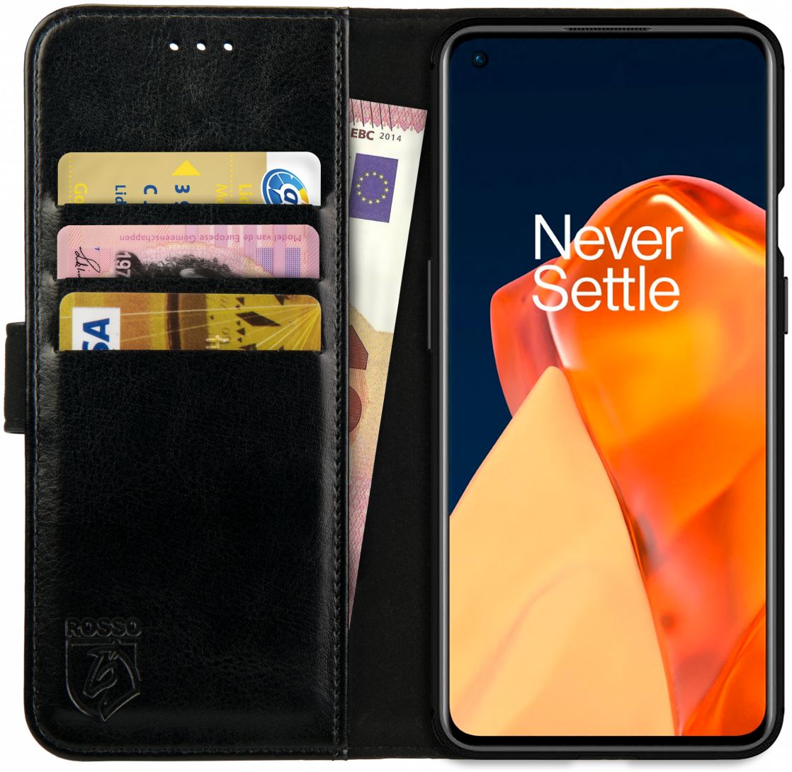 Rosso Element OnePlus 9 Hoesje Book Cover Wallet Case Zwart afbeelding 1