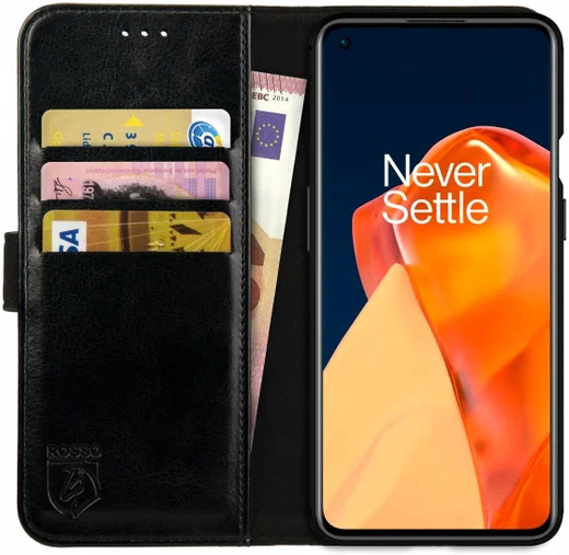 Rosso Element OnePlus 9 Hoesje Book Cover Wallet Case Zwart afbeelding 1