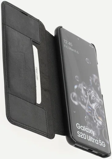 Minim Samsung Galaxy S20 Ultra Hoesje Echt Leer Book Case Zwart afbeelding 1