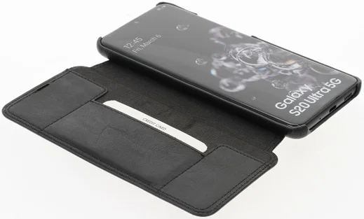 Minim Samsung Galaxy S20 Ultra Hoesje Echt Leer Book Case Zwart afbeelding 2