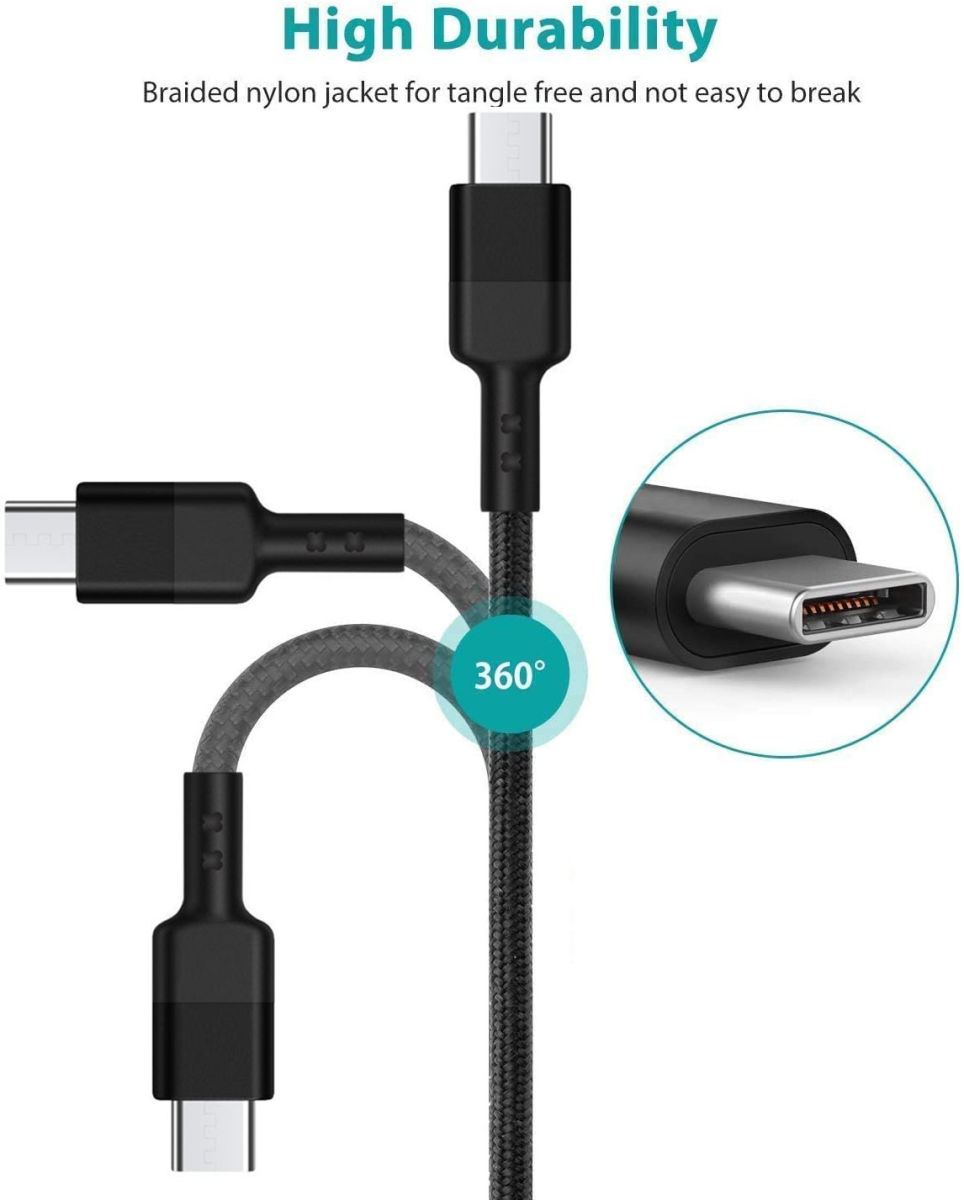 USB-C naar USB-C Kabel Gevlochten PD Fast Charge Zwart 1.5 Meter afbeelding 3