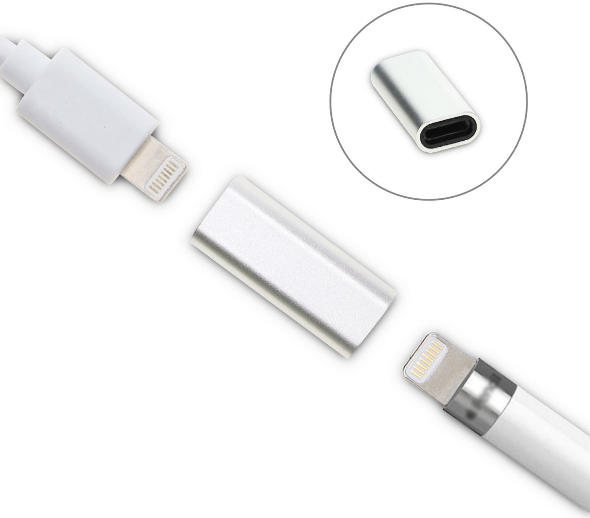 4smarts Lightning Naar Lightning Adapter voor Apple Pencil Zilver afbeelding 3