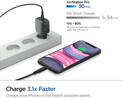Spigen PowerArc ArcStation 20W Power Delivery 3.0 USB-C Oplader Zwart afbeelding 3