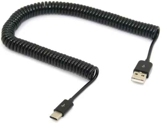 Universele Rekbare USB-A naar USB-C Krulsnoer Kabel 3 Meter Zwart afbeelding 2